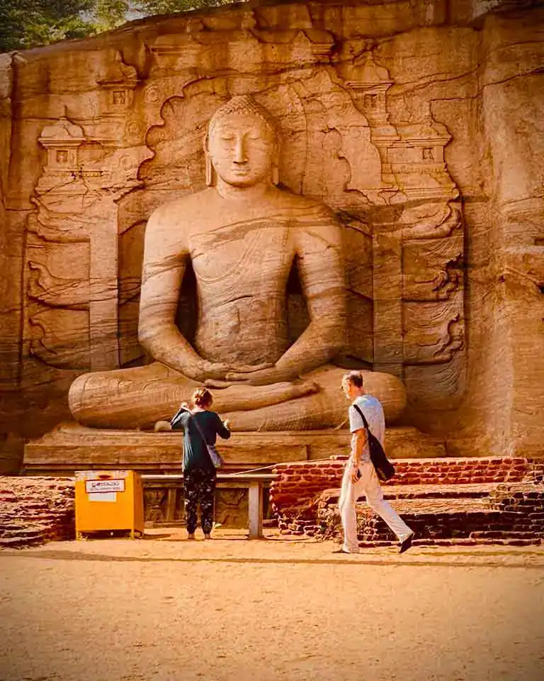 The Samadhi Buddha statue in Polonnaruwa, Sri Lanka, depicted in a state of deep meditation.